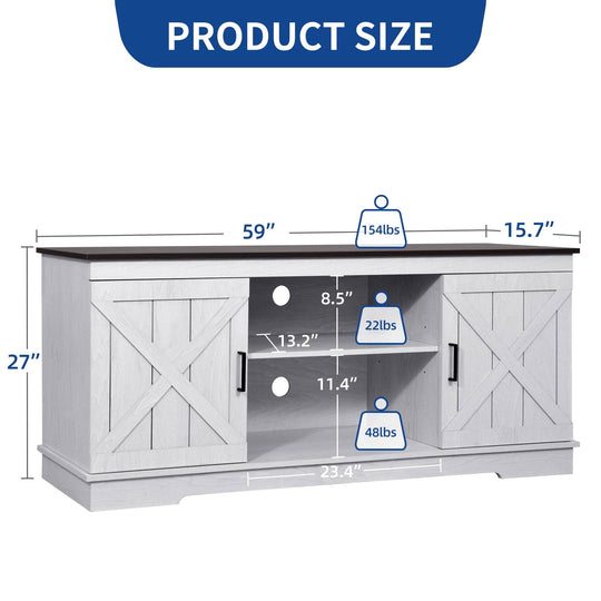 Farmhouse TV Stand with Barn Door Media Console Entertainment Center with Storage Cabinets