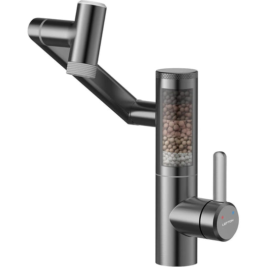 Rotatable Single Hole Bathroom Sink Faucet with Built-In Filter, Temperature Display in Fahrenheit, 2 Water Modes