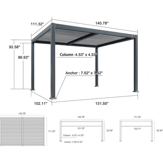 Solar Louvered Pergola with LED String Lights Aluminum Outdoor Pergola with Adjustable Roof for Patio Garden