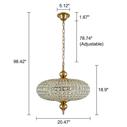 Retro French 4/5-Light Antique Brass Globe Crystal Chandelier for Living/Dining Room