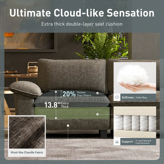 Cloud Modular Deep Seat Sofa, Chenille or Corduroy Sectional Couch with Removable Arms, 1–4 Seater