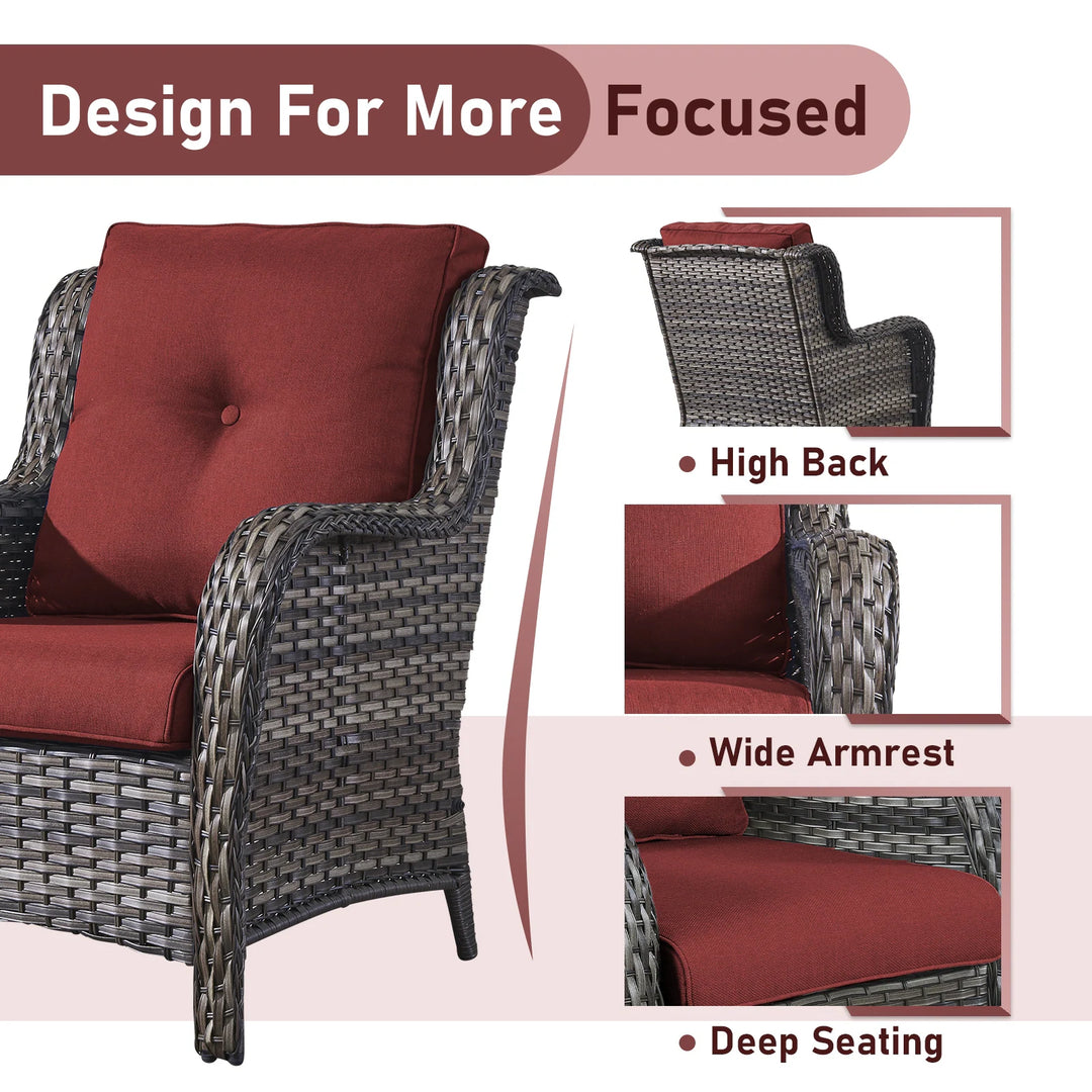 Outdoor Wicker High Back Club Chair with Cushions (Set of 2)