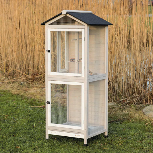 Natura Aviary for Small Birds, Indoor Outdoor Use, 3 Front Doors, 2 Perches, Gray