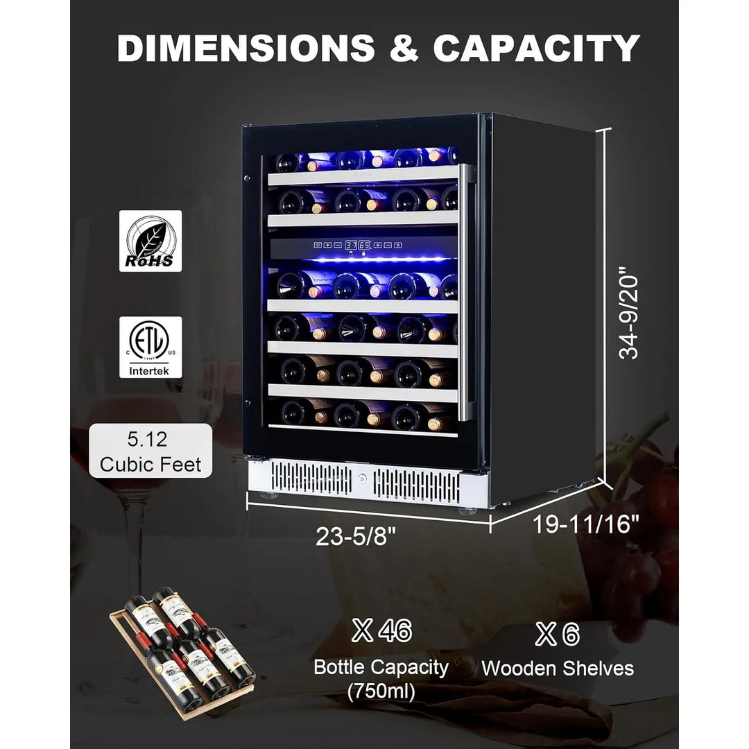 Luchar Wine Fridge 24 Inch, 46 Bottles Wine Fridge Cooler with Temperature Memory & Touchscreen Design
