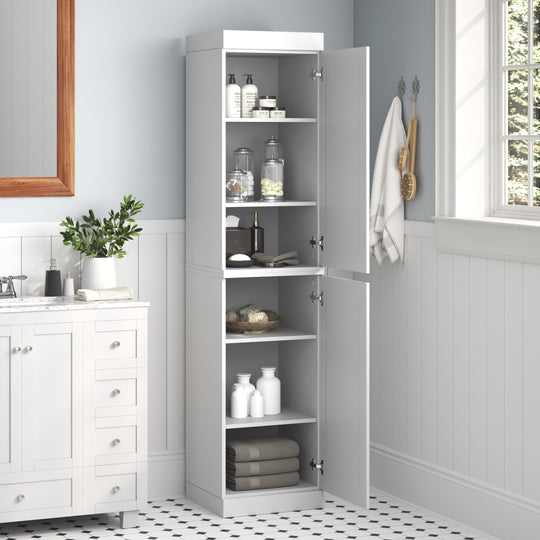 100% Solid Wood Bathroom Storage Cabinet, Adjustable Shelves, 16.5" Wide, 35.75" Tall