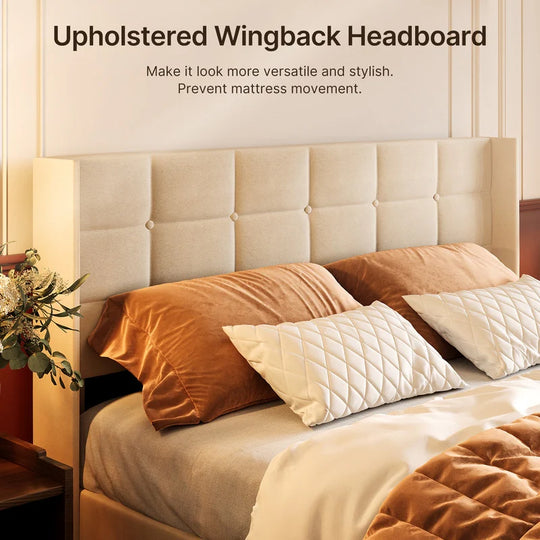 Lift up Storage Bed Frame, Upholstered Platform Bed Frame with Hydraulic Storage System and Headboard