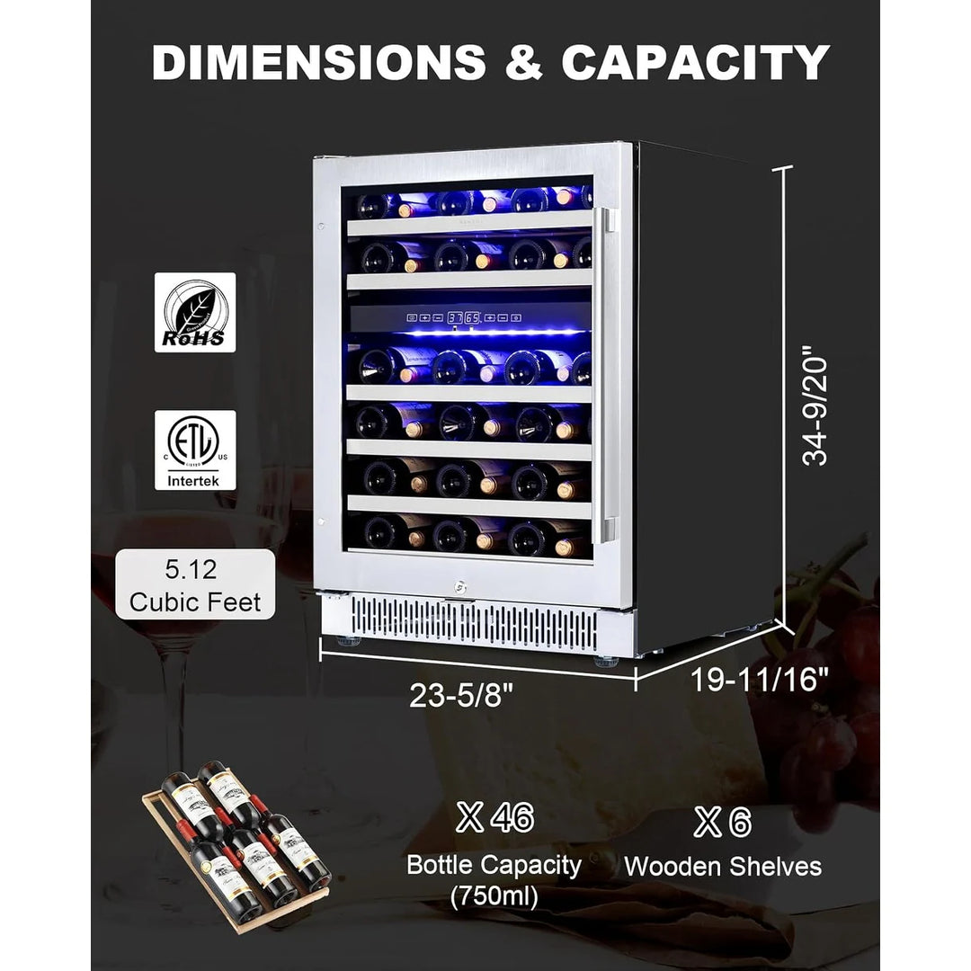 Luchar Wine Fridge 24 Inch, 46 Bottles Wine Fridge Cooler with Temperature Memory & Touchscreen Design
