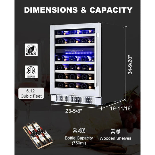 Luchar Wine Fridge 24 Inch, 46 Bottles Wine Fridge Cooler with Temperature Memory & Touchscreen Design