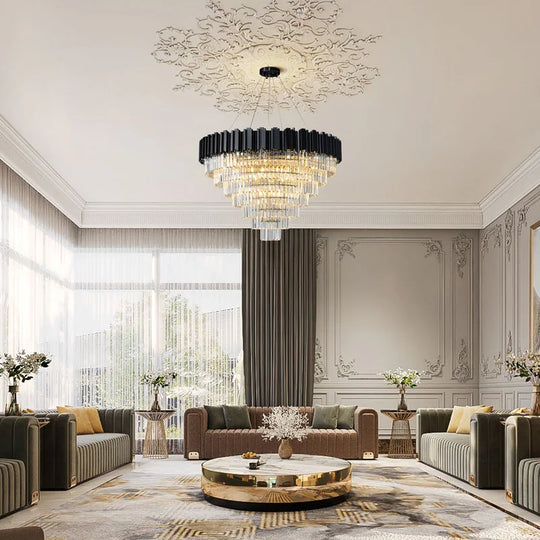 Large Crystal Chandelier - 35.4"Modern 6-Tier 17-Light Chrome Ceiling Light, Luxury K9 Crystal