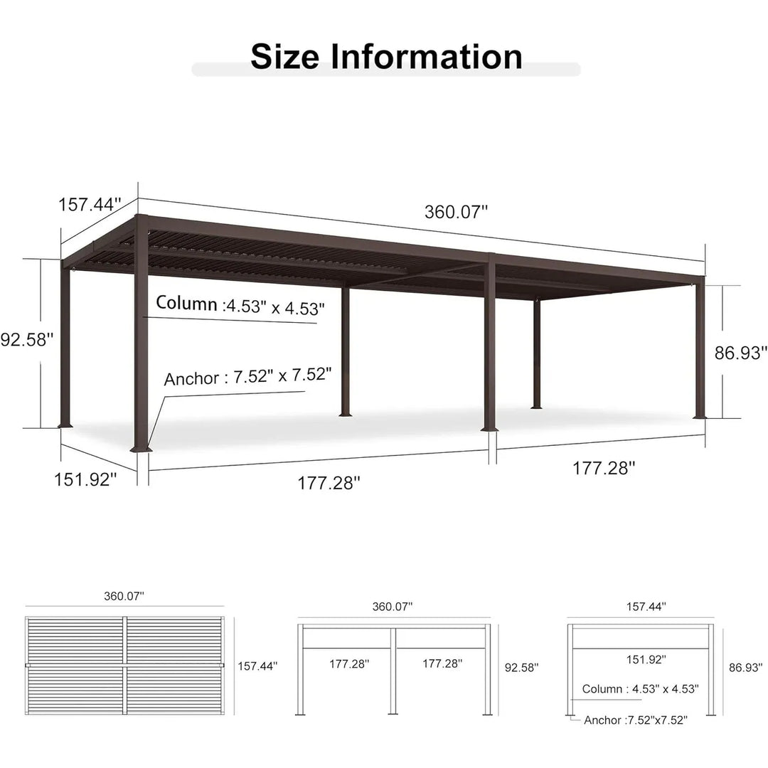 Bronze Louvered Pergola Sun Shade Shelter with Adjustable Metal Roof for Patio Hardtop Pergola