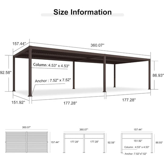 Bronze Louvered Pergola Sun Shade Shelter with Adjustable Metal Roof for Patio Hardtop Pergola