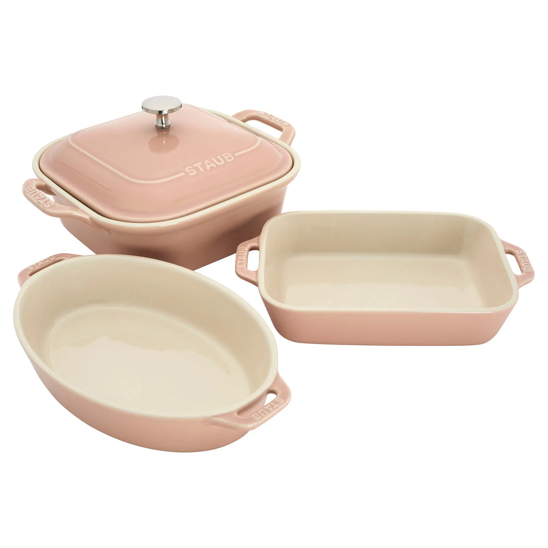 Ceramic 4-Pc Baking Pans Set, Casserole Dish with Lid, Brownie Pan, Pastel