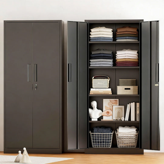 63''-72'' H Large-Capacity Lockable Closet Garage Storage Work Cabinet with Locking Doors and Adjustable Shelves