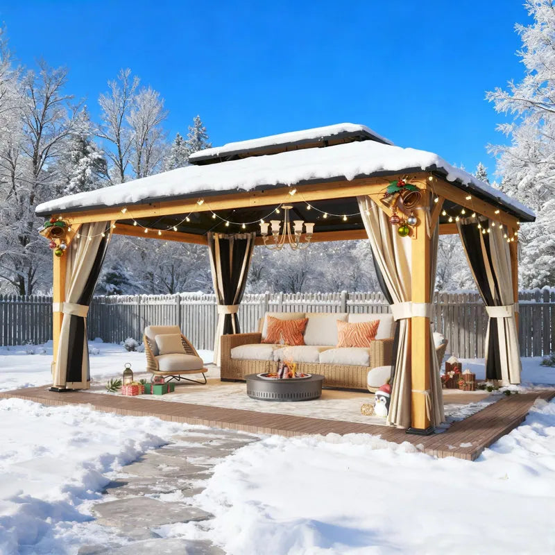 Hardtop Wood Gazebo with Double Roof – Free Dust Cover with 12X16 or 12X20 Model – Waterproof Outdoor Gazebo