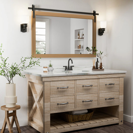 Farmhouse Barn Door Solid Wood Frame Bathroom Vanity Wall Mirror