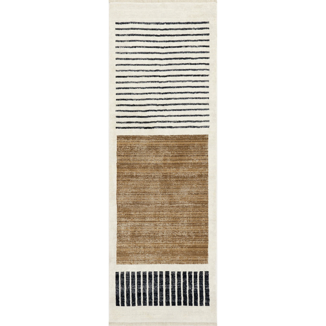 Keeva Modern Striped Fringe Area Rug