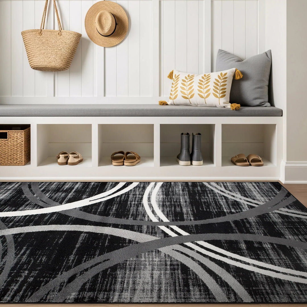 Contemporary Abstract Circles Design Area Rug