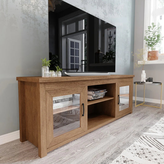 Classic TV Stand for up to 80" Tvs-Glass Fronted Doors-Modern Finish - 65"W X 16"D X 23.625"H