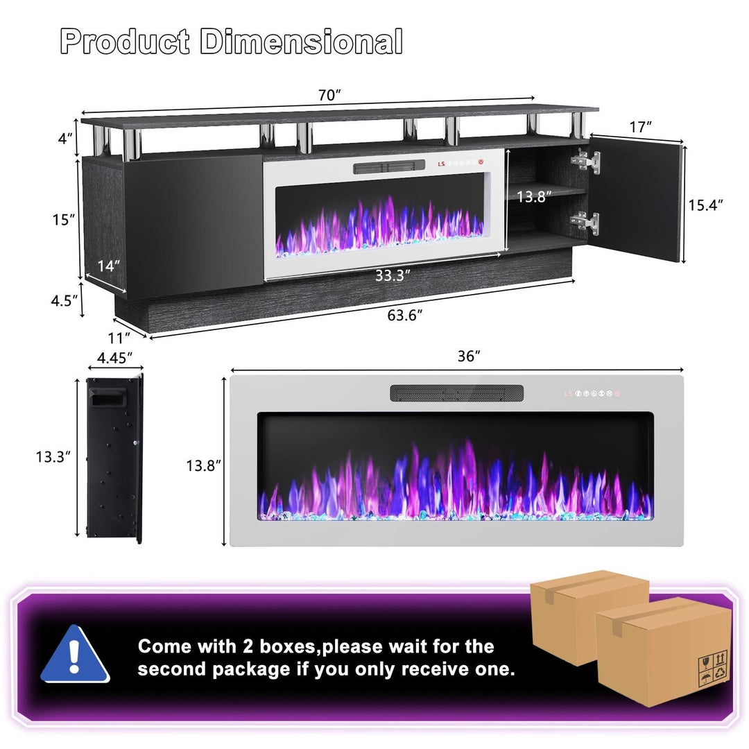 70" Modern Electric Fireplace TV Stand, with Electronic Flame and LED Lights, High Gloss Finish Entertainment Center