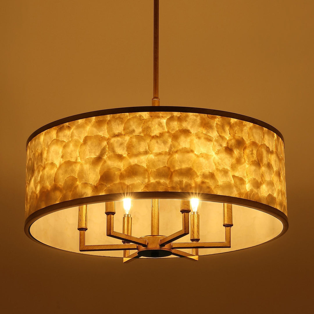 Getledel 24-Inch 6-Light Capiz Shell Drum Chandelier