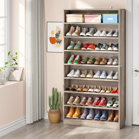 9 Tiers Shoe Cabinet, 40-45 Pairs Heavy Duty Wood Freestanding Shoe Storage Cabinet