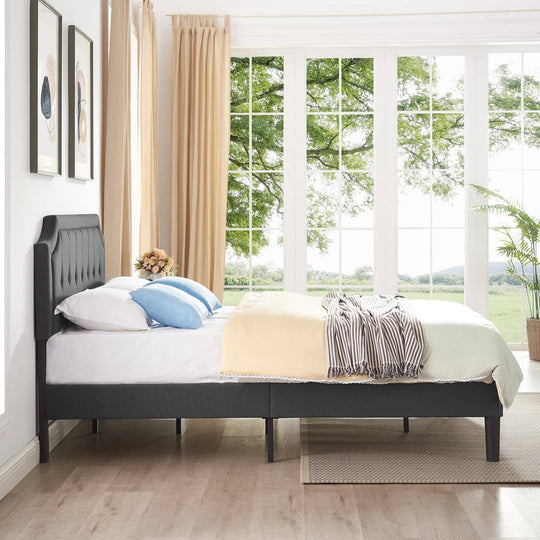 Javlergo Modern Upholstered Bed Frame with Height Adjustable Headboard Heavy-Duty Frame No Box Spring Needed