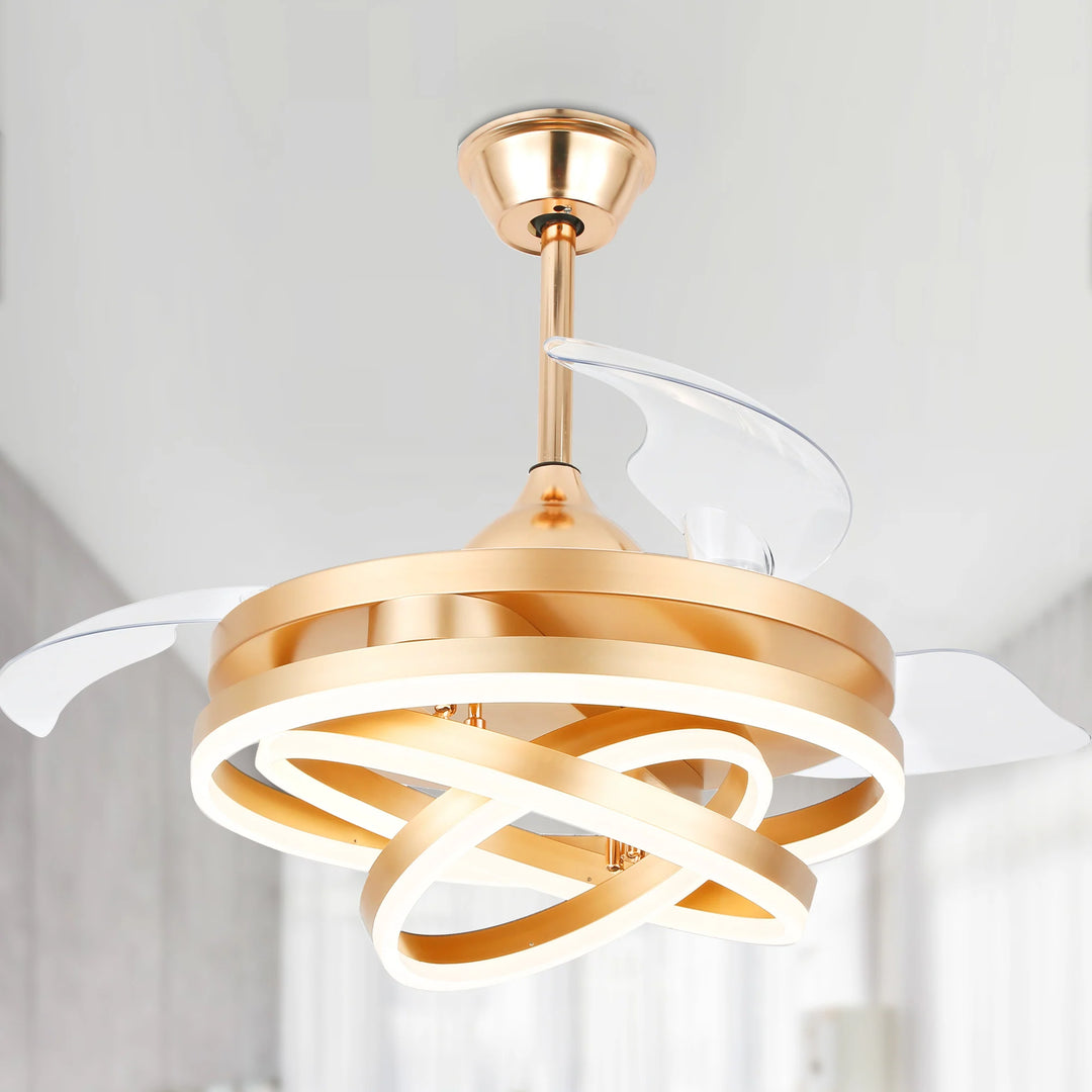 42In. DIY Shape Retractable Ceiling Fan with Lights, 6-Speed DC Motor Modern Ceiling Fan with LED Light and Remote