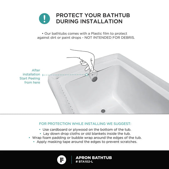 Acrylic-Fiberglass Soaking Bathtub, White. Alcove/Apron Front