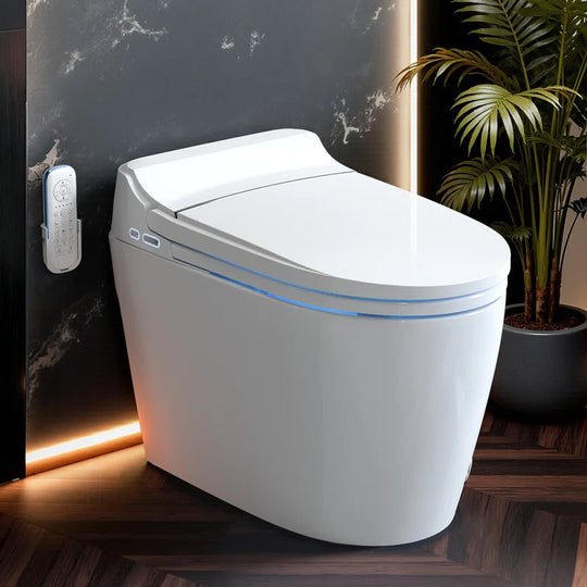 Smart Toilet with Tankless Bidet Wash, Auto Open Lid, 1.28 Gallons Auto Dual Flush, Heat Seat, Warm Wash/Dryer, Soft Closing, Remote Control