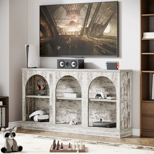 Farmhouse TV Stand for Tvs up to 65 Inches, Farmhouse Entertainment Center with Storage