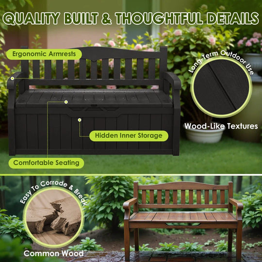 80 Gallon Storage Bench for Patio Furniture, Porch Decor and Outdoor Seating