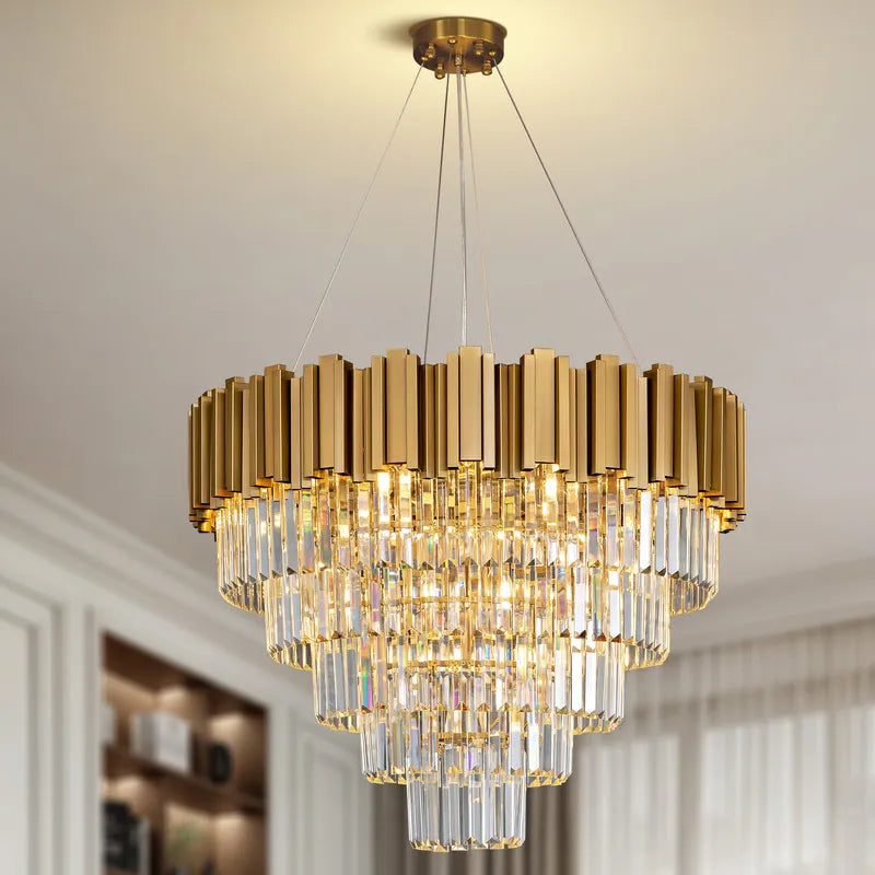 Large Crystal Chandelier - 35.4"Modern 6-Tier 17-Light Chrome Ceiling Light, Luxury K9 Crystal