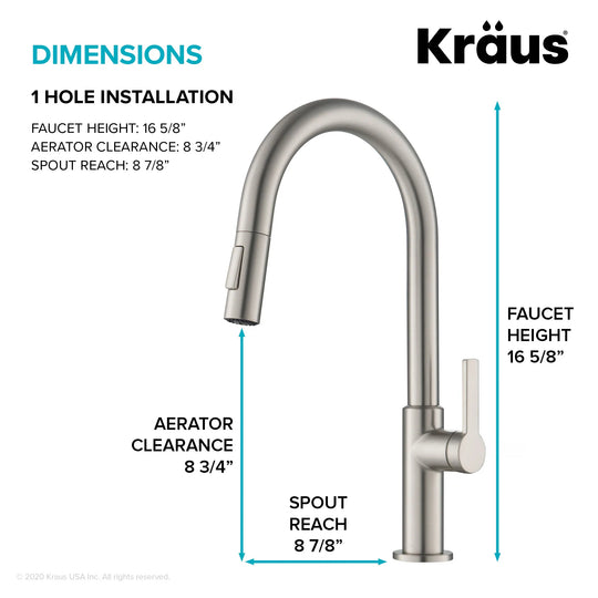 2-Function 1-Handle 1-Hole Pulldown Sprayer Brass Kitchen Faucet