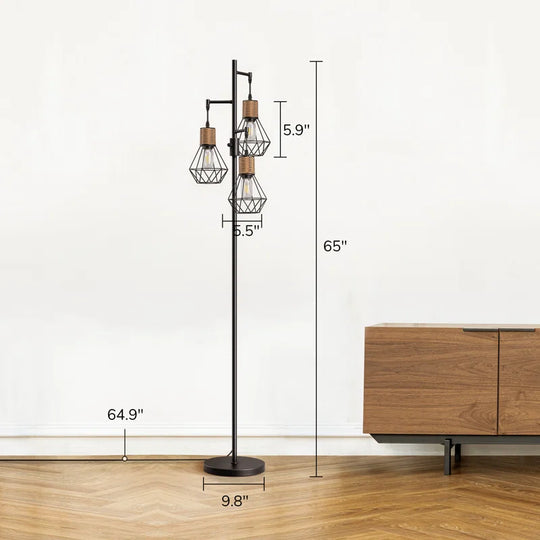Crevan 65" Dimmable Rattan Tree Floor Lamp with 3 Bulbs Included