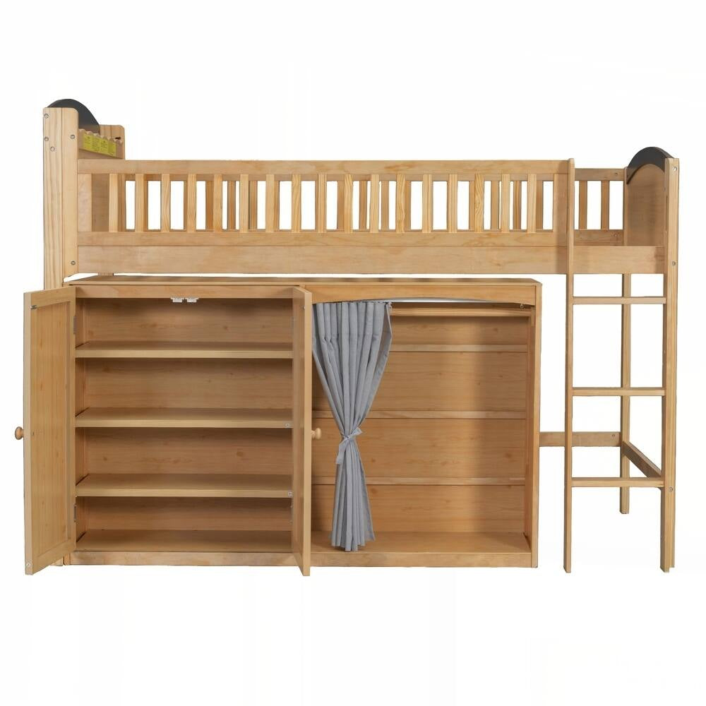 Loft Bed with Storage Cabinet and LED