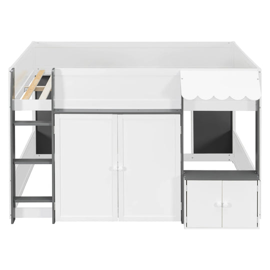 Full Loft House Bed with Playhouse Storage Modern Wood Cabin Bed for Kids
