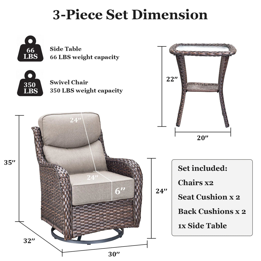 Outdoor Patio Sofa Swivel Chair with 6-Inch Thick Cushions Set