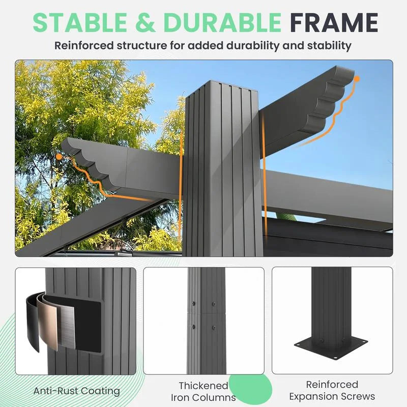 10' X 13' Outdoor Pergola with Retractable Canopy, Heavy-Duty Metal Frame and Adjustable Patio Shade Roof