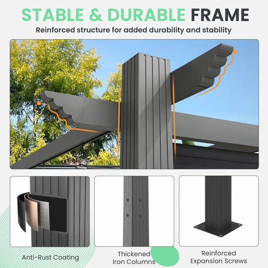10' X 13' Outdoor Pergola with Retractable Canopy, Heavy-Duty Metal Frame and Adjustable Patio Shade Roof
