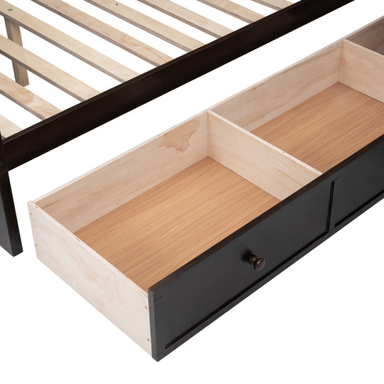 L-Shaped Bunk Bed with Three Drawers, Portable Desk and Wardrobe, Twin-Twin over Full Design