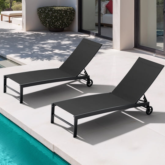Outdoor Patio Aluminum Adjustable Chaise Lounge Chairs with Wheels