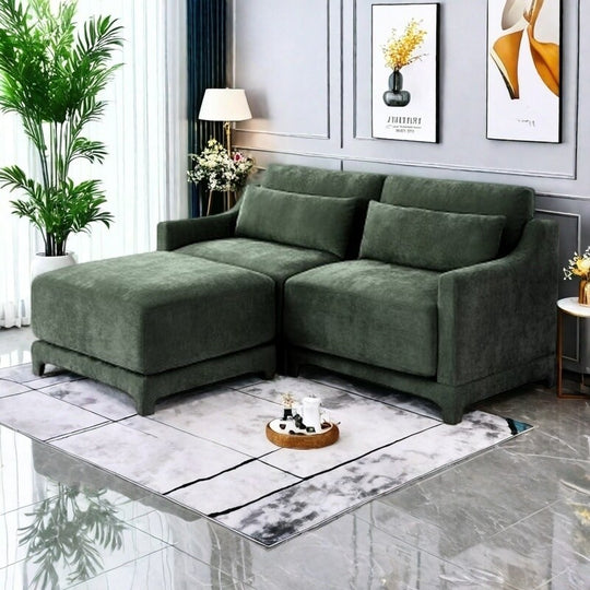 Modern Chenille 4-Seater Sofa with 2 Ottoman, Lumbar Cushions, Ergonomic Backrest, High-Resilience Spongeand Tufted Armrests