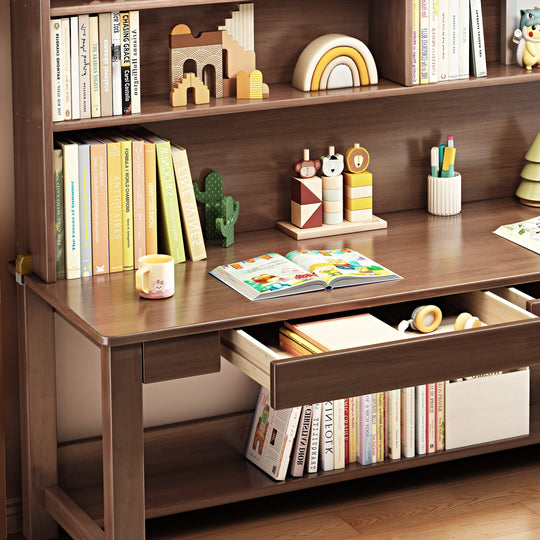 Kids Desk Wood Study Desk Writing Desk with Bookshelf