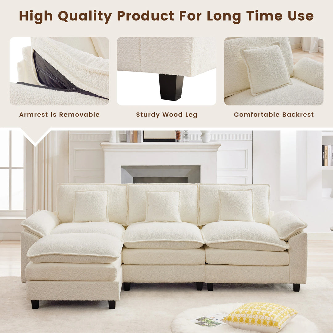 Modular Chenille Sectional Sofa with Ottomans, Deep Seat, Wide Padded Armrests, 2-Seat / 3-Seat / 4-Seat Options