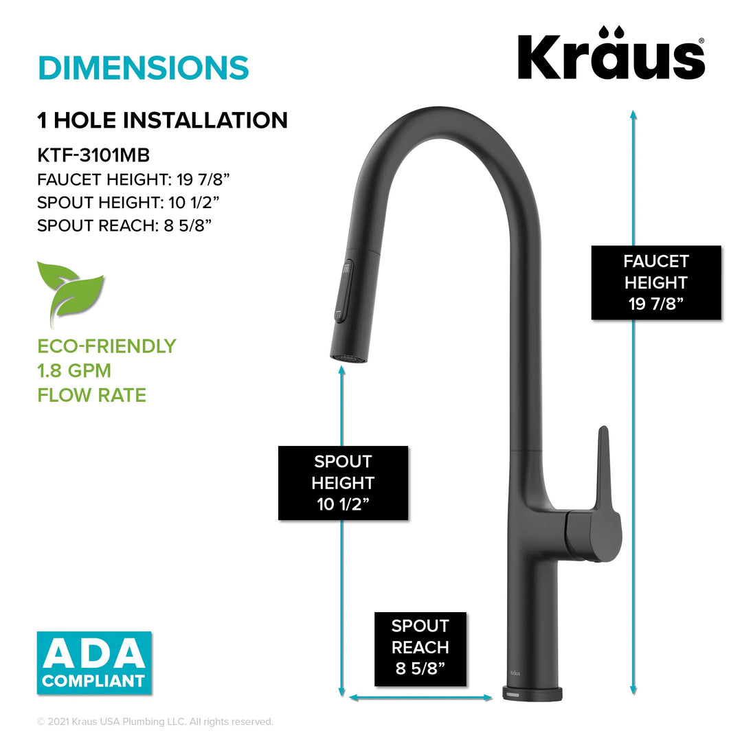 2-Function 1-Handle 1-Hole Pulldown Sprayer Brass Kitchen Faucet