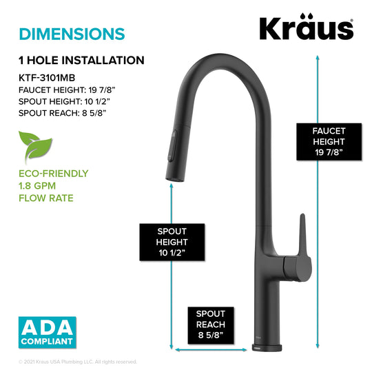 2-Function 1-Handle 1-Hole Pulldown Sprayer Brass Kitchen Faucet