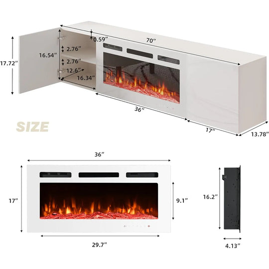 70" TV Stand with Electric Fireplace Heater, Media Entertainment Center Console for Tvs up to 80" with Storage Cabinet