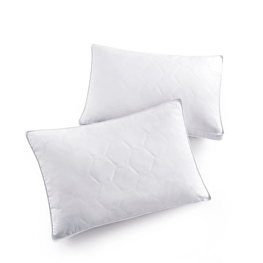 2 Pack Goose Feather down Pillows with Quilted Cotton Cover - White
