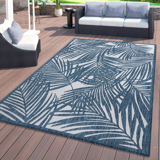Contemporary Palm Leaf Textured Flat Weave Indoor/Outdoor Area Rug