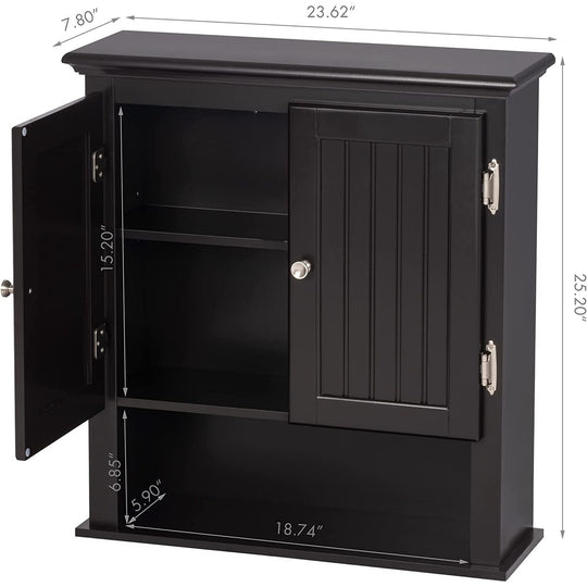Bathroom Cabinet Wall Mounted, Wood Hanging Cabinet, Wall Cabinets with Doors and Shelves over the Toilet for Bathroom